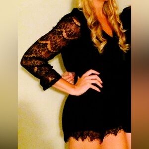 Tea & Cup Black Lace Long Sleeve Romper